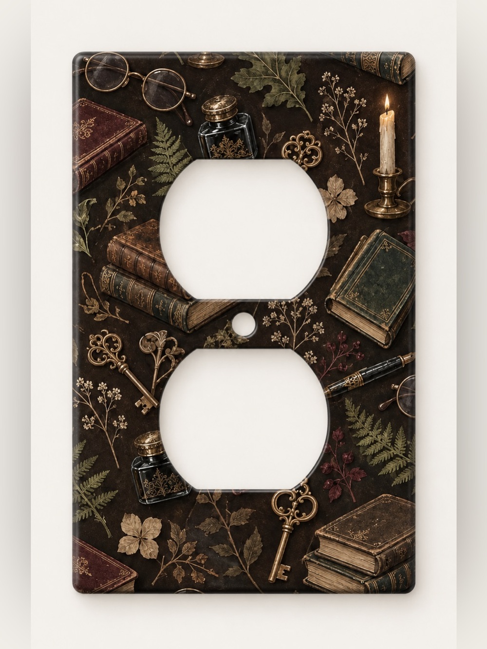 Dark Academia Library Books Keys Duplex Outlet Wall Plate Cover